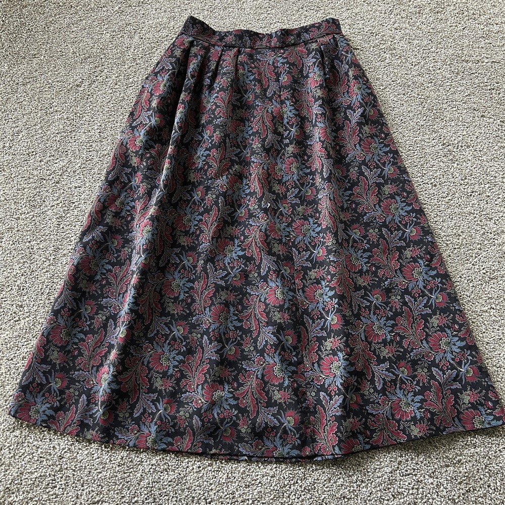 Vintage Jos. A. Bank Skirt Womens 10 Multicolor Floral Long A-Line Wool USA